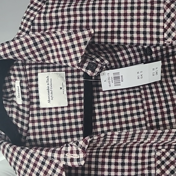 Abercrombie and fitch womens oversized burgundy check shirt flannel top - Picture 8 of 9